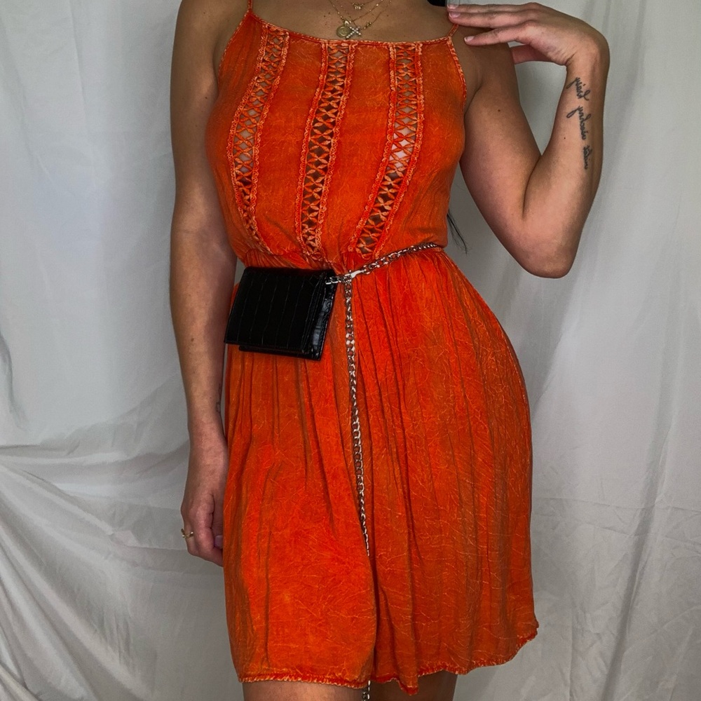 ORANGE WASHED CUT OUT MINI SUNDRESS